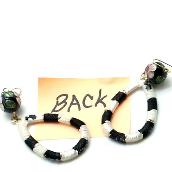 Black White Striped Hollow Waterdrop Faceted Ball Statement Earrings 2.75" - Picture 9 of 9